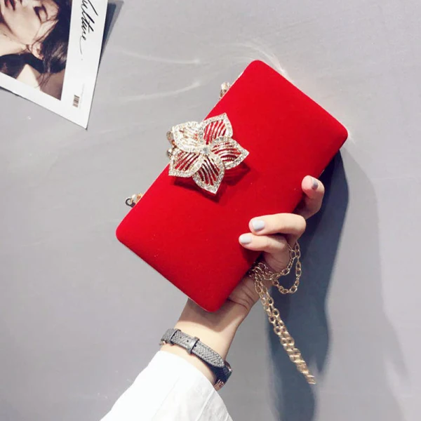 Modern / Fashion Red Clutch Bags Beading Flower Velour Cocktail Party Evening Party Accessories 2019
