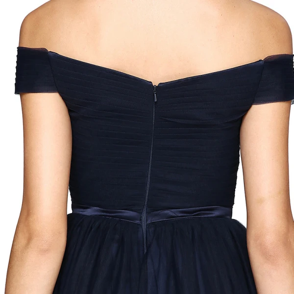 Modest / Simple Navy Blue Evening Dresses 2020 A-Line / Princess Tulle Off-The-Shoulder Floor-Length / Long Sleeveless Puffy Cocktail Party Evening Party Formal Dresses