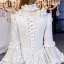 Vintage / Retro Medieval Elegant White Ball Gown Prom Dresses 2021 Long Sleeve Square Neckline Crossed Straps Floor-Length / Long Lace Satin Printing Cosplay Prom Formal Dresses