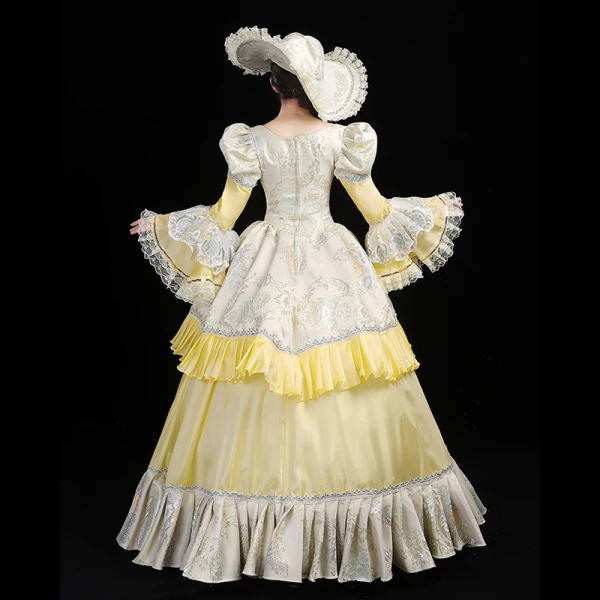 Vintage / Retro Medieval Yellow Ball Gown Prom Dresses 2021 Floor-Length / Long U-Neck Long Sleeve Beading Crystal Embroidered Cosplay Prom Formal Dresses