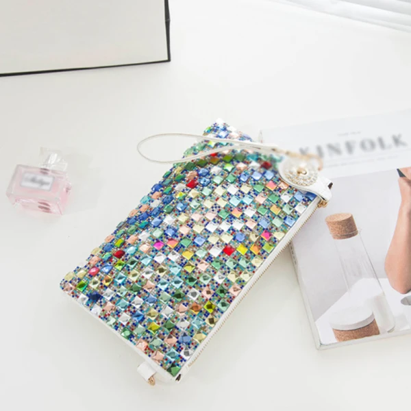 Chic / Beautiful 2017 Outdoor / Garden White Black Crystal Rhinestone PU Beach Cocktail Party Evening Party Clutch Bags