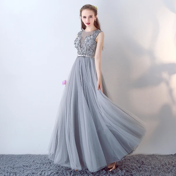 Chic / Beautiful A-Line / Princess Evening Dresses 2017 Grey Crossed Straps Strappy Charmeuse Lace V-Neck Sleeveless Cocktail Party Evening Party