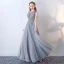 Chic / Beautiful A-Line / Princess Evening Dresses  2017 Grey Crossed Straps Strappy Charmeuse Lace V-Neck Sleeveless Cocktail Party Evening Party