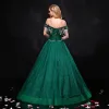 Luxe Vert Foncé Robe De Bal 2017 Princesse Tulle Dos Nu Perlage Faux Diamant Soirée Robe De Ceremonie