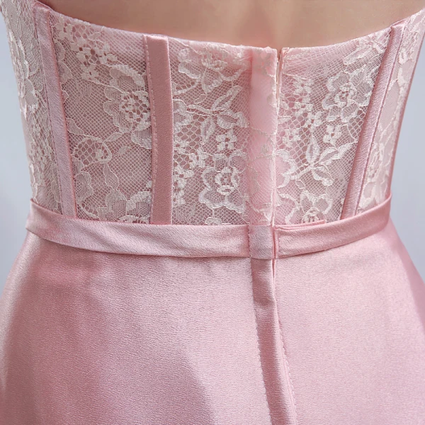 Chic / Beautiful Pearl Pink Evening Dresses A-Line / Princess Lace Strapless Corset Floor-Length / Long 2017 Appliques Backless Beading Rhinestone Evening Party Formal Dresses