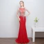 Schöne Marineblau Abendkleider 2018 Mermaid U-Ausschnitt Rückenfreies Perlenstickerei Strass Polyester Abend Festliche Kleider