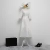Chic / Belle Blanche Robe De Soirée 2018 Princesse Tulle U-Cou Lacer Appliques Perlage Soirée Robe De Ceremonie
