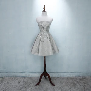 Chic Beautiful Silver Graduation Dresses 2018 A Line Princess Tulle Strapless Backless Beading Sequins Homecoming Formal Dresses