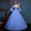 Flower Fairy Ocean Blue Floor-Length / Long Ball Gown Prom Dresses 2018 Tulle Beading Pearl Appliques Backless Formal Dresses
