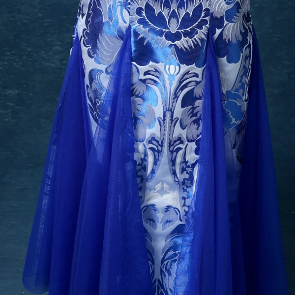Chinese style Royal Blue Floor-Length / Long Evening Dresses 2018 Trumpet / Mermaid High Neck Charmeuse Evening Party Appliques Printing Formal Dresses