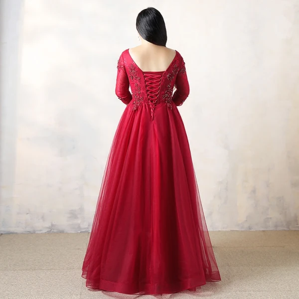 Chic / Beautiful Plus Size Burgundy Evening Dresses 2019 A-Line / Princess Lace Tulle V-Neck Appliques Backless Beading Evening Party Formal Dresses