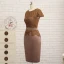 Amazing / Unique Brown With Shawl Trumpet / Mermaid Mother Of The Bride Dresses 2019 Lace Satin U-Neck Embroidered Church Short Wedding Party Dresses