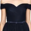 Modest / Simple Navy Blue Evening Dresses  2020 A-Line / Princess Tulle Off-The-Shoulder Floor-Length / Long Sleeveless Puffy Cocktail Party Evening Party Formal Dresses