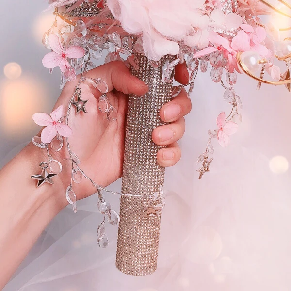 Flower Fairy Elegant Blushing Pink Wedding Flowers 2020 Metal Appliques Beading Crystal Feather Flower Rhinestone Bridal Wedding Accessories
