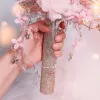 Bloemenfee Elegante Blozen Roze Bruidsboeket 2020 Metaal Appliques Kralen Kristal Veer Bloem Rhinestone Bruids Huwelijk Accessoires