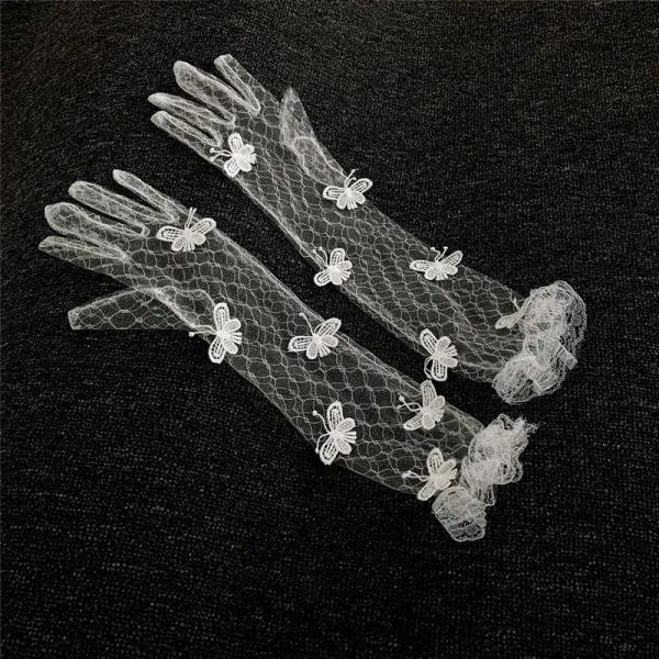 Flower Fairy White Butterfly Bridal Gloves 2020 Tulle Lace Beading Prom Wedding Accessories