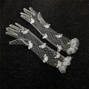Blumenfee Weiß Schmetterling Brauthandschuhe 2020 Tülle Spitze Perlenstickerei Ball Hochzeit Brautaccessoires