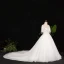 Luxury / Gorgeous Ivory Plus Size Ball Gown Wedding Dresses 2021 Crossed Straps 1/2 Sleeves V-Neck Tulle Satin Lace Handmade  Beading Backless Appliques Tassel Cathedral Train Wedding