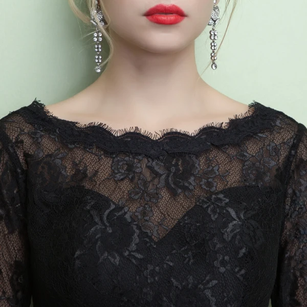 Chic / Beautiful 2 Piece Black Evening Dresses 2017 Trumpet / Mermaid U-Neck Lace Appliques Backless Evening Party Formal Dresses
