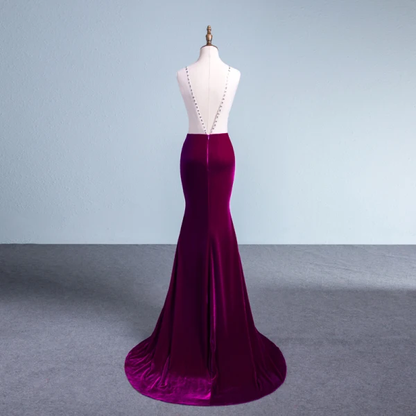 Amazing / Unique Purple Evening Dresses  2017 Trumpet / Mermaid V-Neck Polyester Beading Sequins Appliques Backless Evening Party Formal Dresses