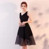 Chic / Beautiful 2017 Black Graduation Dresses V-Neck Lace Backless Homecoming A-Line / Princess Cocktail Party Party Dresses