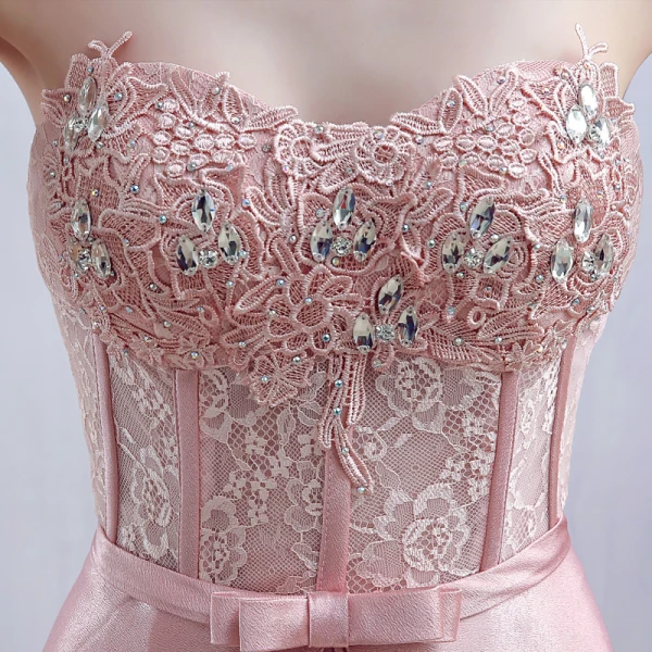 Chic / Beautiful Pearl Pink Evening Dresses A-Line / Princess Lace Strapless Corset Floor-Length / Long 2017 Appliques Backless Beading Rhinestone Evening Party Formal Dresses
