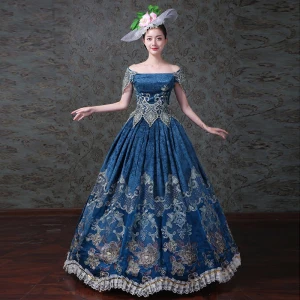 Vintage Retro Royal Blue Ball Gown Prom Dresses 2018 Charmeuse Lace Up Ankle Strap Flower Strapless Prom Formal Dresses