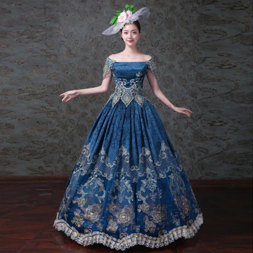 Vintage Originale Bleu Roi Robe Boule Robe De Bal 2018 Charmeuse Lacer Bride Cheville Fleur Bustier Promo Robe De Ceremonie