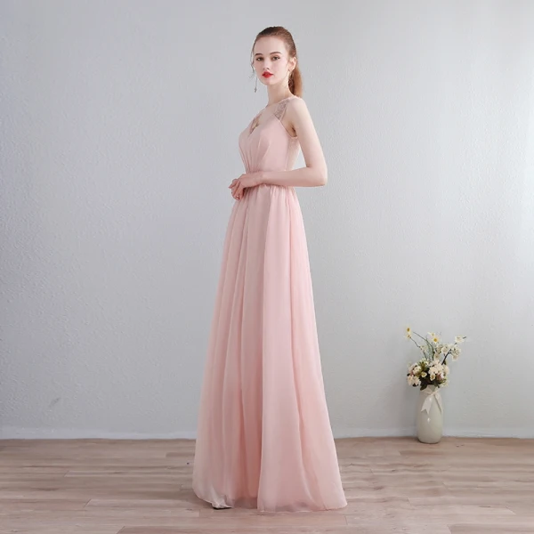 Chic / Beautiful Floor-Length / Long Blushing Pink Evening Dresses 2018 A-Line / Princess V-Neck Chiffon Lace-up Pierced Evening Party Formal Dresses