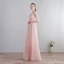 Chic / Beautiful Floor-Length / Long Blushing Pink Evening Dresses  2018 A-Line / Princess V-Neck Chiffon Lace-up Pierced Evening Party Formal Dresses