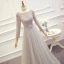 Modern / Fashion Sweep Train Grey Evening Dresses  2018 Tulle A-Line / Princess U-Neck Long Sleeve Backless Beading Embroidered Formal Dresses