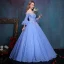 Flower Fairy Ocean Blue Floor-Length / Long Ball Gown Prom Dresses 2018 Tulle Beading Pearl Appliques Backless Formal Dresses