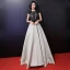 Modern / Fashion A-Line / Princess Sage Green Evening Dresses  2018 Scoop Neck Lace-up Printing Court Train Tulle Evening Party Prom Dresses