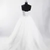Amazing / Unique White Court Train Wedding 2018 Ball Gown Tulle Backless Beading Corset Rhinestone Wedding Dresses