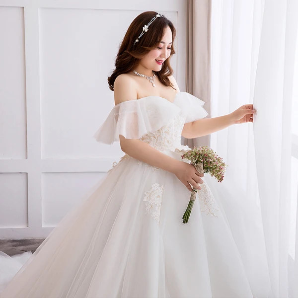 Modern / Fashion White Plus Size Wedding Dresses 2019 Ball Gown Lace Tulle Appliques Backless Strapless Chapel Train Wedding