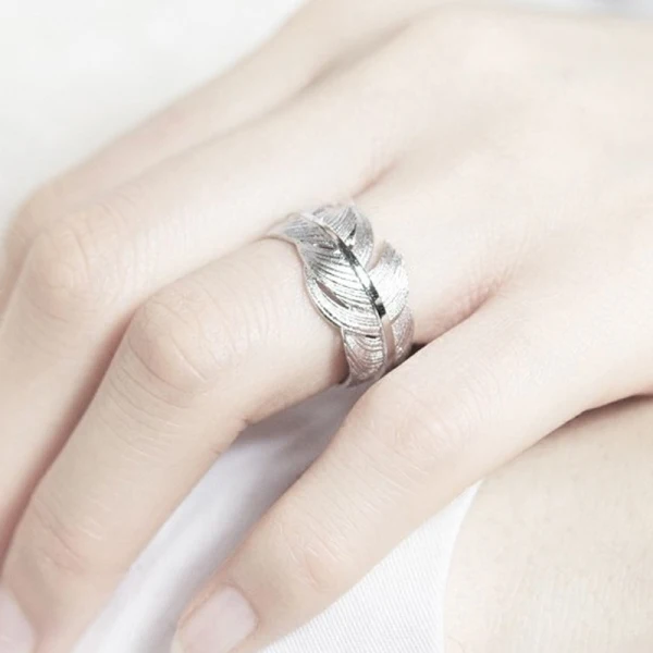 Simple Argenté Plumes Fait main Foi Bague Argent sterling Club de carnaval Anneaux 2019 Accessorize