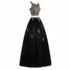 Sparkly 2 Piece Black Gold Prom Dresses 2017 Ball Gown Sleeveless Scoop Neck Beading Sequins Appliques Lace Glitter Tulle Floor-Length / Long Formal Dresses