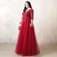Chic / Beautiful Plus Size Burgundy Evening Dresses  2019 A-Line / Princess Lace Tulle V-Neck Appliques Backless Beading Evening Party Formal Dresses