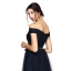 Modest / Simple Navy Blue Evening Dresses  2020 A-Line / Princess Tulle Off-The-Shoulder Floor-Length / Long Sleeveless Puffy Cocktail Party Evening Party Formal Dresses