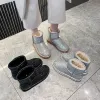 Charming Sparkly Candy Pink Snow Boots 2020 Winter Woolen Leather Dating Casual Beading Glitter Rhinestone Round Toe Womens Boots