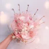 Flower Fairy Elegant Blushing Pink Wedding Flowers 2020 Metal Appliques Beading Crystal Feather Flower Rhinestone Bridal Wedding Accessories