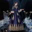 Vintage / Retro Medieval Navy Blue Prom Dresses 2021 A-Line / Princess High Neck Zipper Up Long Sleeve Floor-Length / Long 3D Lace Backless Prom Formal Dresses
