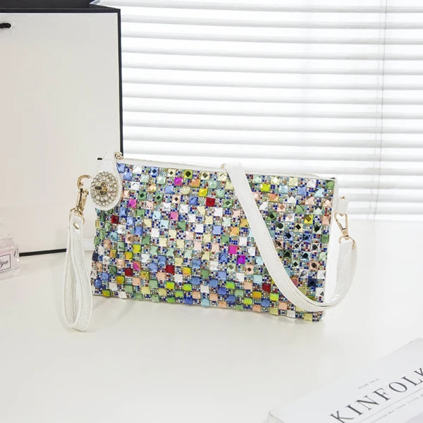 Chic / Beautiful 2017 Outdoor / Garden White Black Crystal Rhinestone PU Beach Cocktail Party Evening Party Clutch Bags