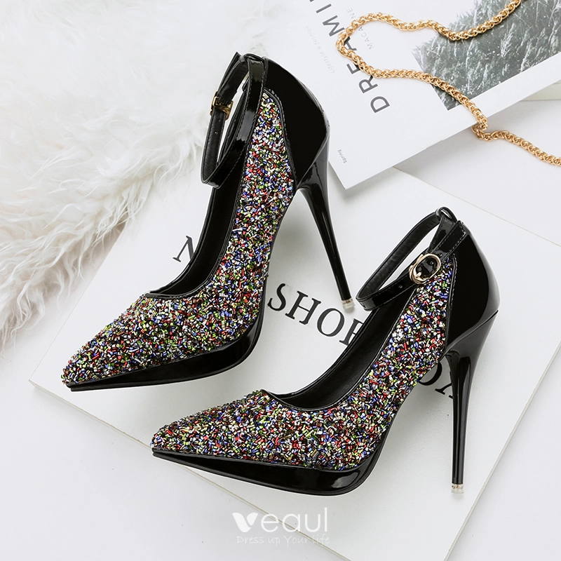Sparkly Bling Bling Silver Womens Shoes 2019 Leather Beading