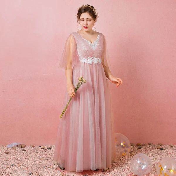 Open Back Chiffon and Lace Sexy Gowns Blushing Pink Plus Size main image 1