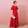 Simple Rouge Grande Taille Robe De Soirée 2018 Princesse Lacer Tulle U-Cou Appliques Dos Nu Soirée Robe De Ceremonie