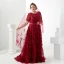 Flower Fairy Burgundy Plus Size Evening Dresses  2018 A-Line / Princess Lace-up U-Neck Tulle Appliques Backless Evening Party Prom Dresses