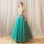 Flower Fairy Jade Green Floor-Length / Long Prom Dresses 2018 A-Line / Princess Tulle U-Neck Appliques Backless Beading Evening Party Evening Dresses