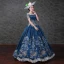 Vintage / Retro Royal Blue Ball Gown Prom Dresses 2018 Charmeuse Lace-up Ankle Strap Flower Strapless Prom Formal Dresses