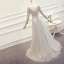 Modern / Fashion Sweep Train Grey Evening Dresses  2018 Tulle A-Line / Princess U-Neck Long Sleeve Backless Beading Embroidered Formal Dresses